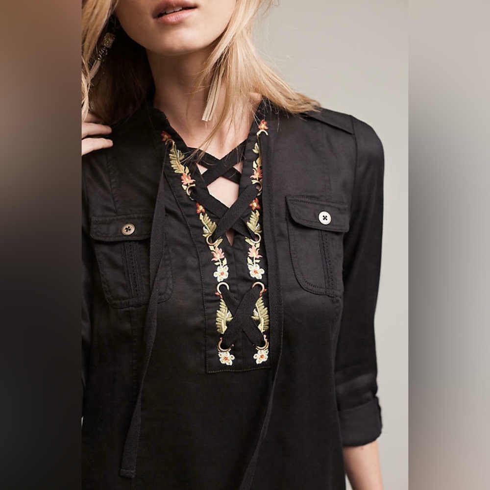 Anthropologie Imogen Shirtdress by Holding Horses Western Embroidered Size 0 XS